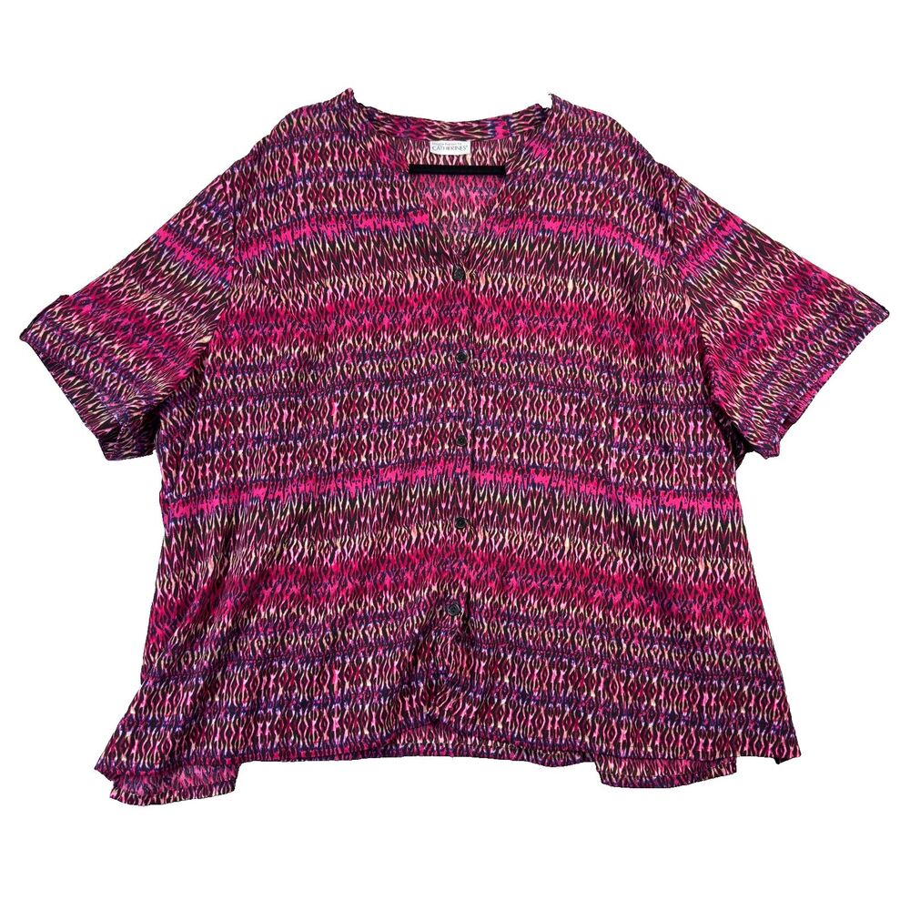 Maggie Barnes For Catherines Top Womens 4X Pink Red Button Up Geometric Career